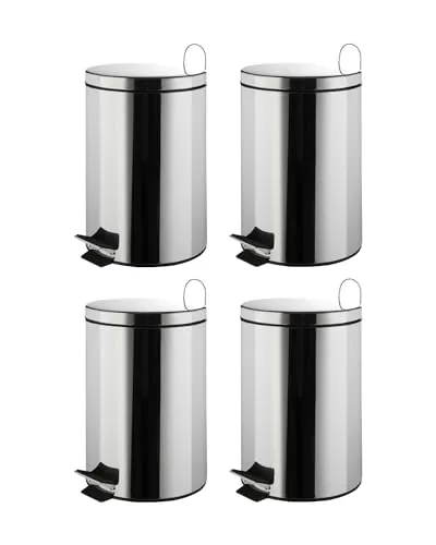 Home4You Kosmetikeimer 4er Set, 12 Liter aus Edelstahl - Praktisches 4er Set Kosmetikeimer aus Edelstahl mit herausnehmbarem Kunststoffeinsatz und Griff, ideal für eine ordentliche und stilvolle Abfallentsorgung im Haushalt.