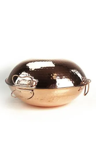 CopperGarden® Cataplana Bräter aus handverzinntem gehämmerten Kupfer mit ca 36 cm Durchmesser I Portugies. Kupferbräter mit perfekter Wärmeleitfähigkeit I Für Gas/Feuer/Grill & Backofen