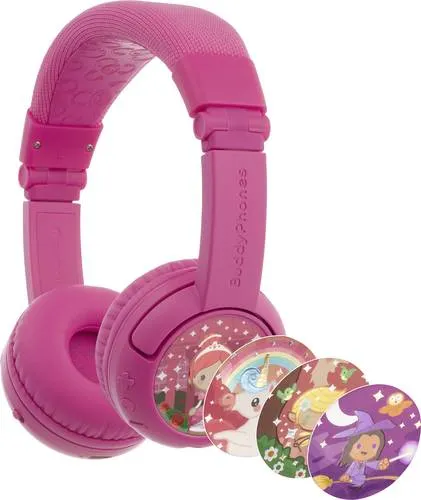 onanoff BuddyPhones Kinder On Ear Headset Bluetooth, kabelgebunden Pink - Kopfhörer mit Lautstärkebegrenzung für sicheres Hören, faltbar und perfekt für unterwegs. Ideal für Kinder und sorgt für ein sicheres Klangerlebnis.