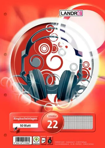 Landré Ringbucheinlagen mit runden Ecken A4 kariert 4-fach-Lochung 70 g/m² 50Bl