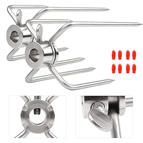 CPROSP 2 Fleischklammer für Drehspieß, Fleischnadeln für Grillspieß Ddelstahl mit Durchmesser 12,5mm mit Feststellschraube mit Rote Schutzhülle…