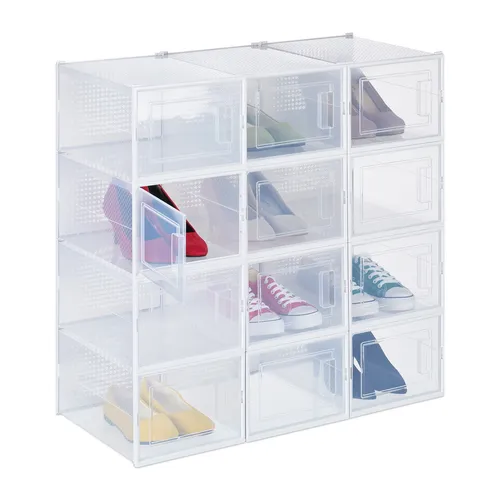 Schuhboxen Schuhorganizer - 12er Set - Schuhaufbewahrung mit 12 stapelbaren Boxen, ideal für Sneaker und andere Schuhe. Transparentes Design für einfache Sichtbarkeit und Platzersparnis.