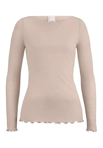 hessnatur Damen Longsleeve WARM Touch aus Bio-Schurwolle und Tencel™ - Elegantes Langarm-Shirt aus einem hochwertigen Materialmix, der durch Bio-Merinowolle und Lyocell besticht. Der U-Boot-Ausschnitt und der gekräuselte Saum verleihen einen besonderen Look.