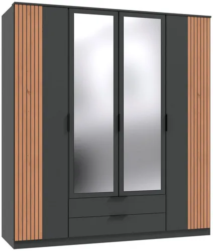 Boxxx Kleiderschrank - Graphit & Eiche Artisan, 4 Fächer, 2 Schubladen - Kleiderschrank für Kinder- & Jugendzimmer, Made in Germany, mit umfangreichem Zubehör und in verschiedenen Größen erhältlich.