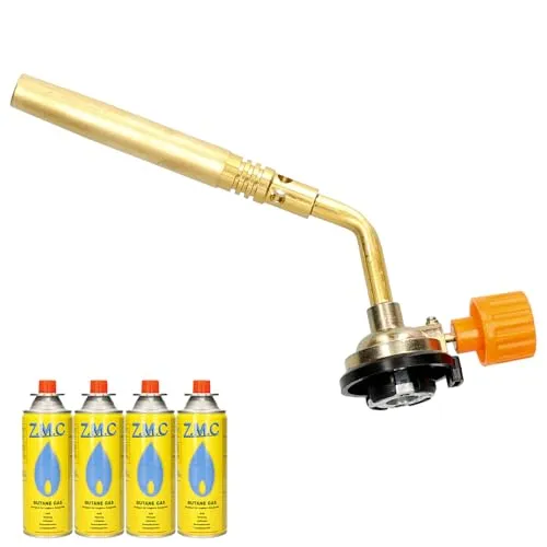 Z.M.C ALLZWECKBRENNER Gasbrenner 1,65 kW + 4x Gaskartuschen 227g, Lötbrenner bis zu 1371 °C, Schweißbrenner Bunsenbrenner mit einstellbarer Flamme, Abflammgerät Lötlampe ideal für Werkstatt