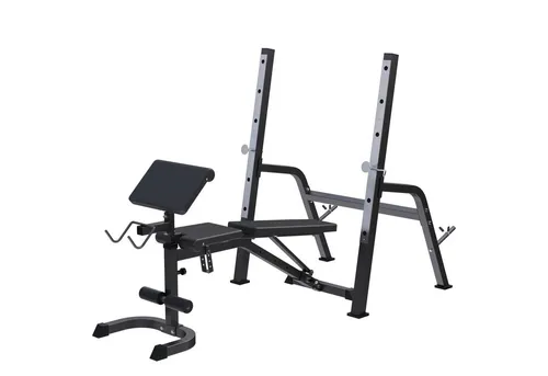 GORILLA SPORTS Hantelbank mit Ablage - Verstellbare Multifunktionskraftstation - Hantelbänke für effektives Training, verstellbare Höhe und Neigung für optimale Anpassung an Körpermaße und Übungen, ideal für Muskelaufbau und Verletzungsprävention.