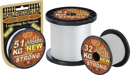 WFT NEW KG Strong Trans 600m 0,12mm 15kg - geflochtene Angelschnur - Angelschnüre für Salzwasser & Süßwasser, mit 15kg Tragkraft und 600m Lauflänge. Die durchscheinende Farbe sorgt für optimale Unauffälligkeit unter Wasser.