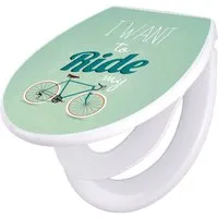 banjado WC-Sitz Motiv I want to ride my bike - Toilettendeckel mit integriertem Kindersitz, farbenfrohes Design und robuste Duroplast-Oberfläche für lange Freude. Ideal für ein stylisches Bad!