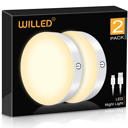 WILLED 2 Stück dimmbare Touch-Lampen, 3000 K, wiederaufladbar, batteriebetrieben, für Schrank, Theke, Küche, Schlafzimmer