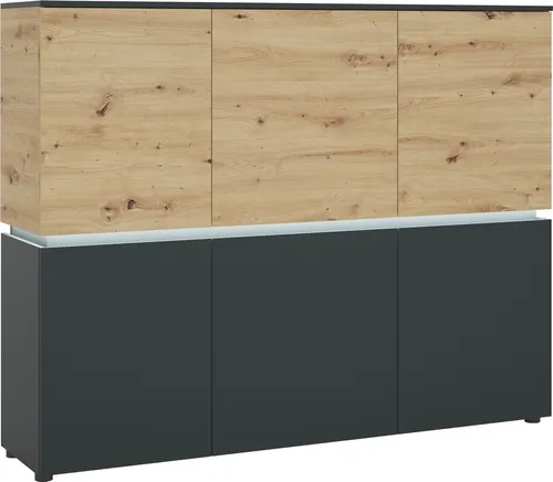 Highboard >LUCI< 6 Türen, Beleuchtung, Artisan Eiche Nachbildung/Grau - 166x132x40cm BxHxT