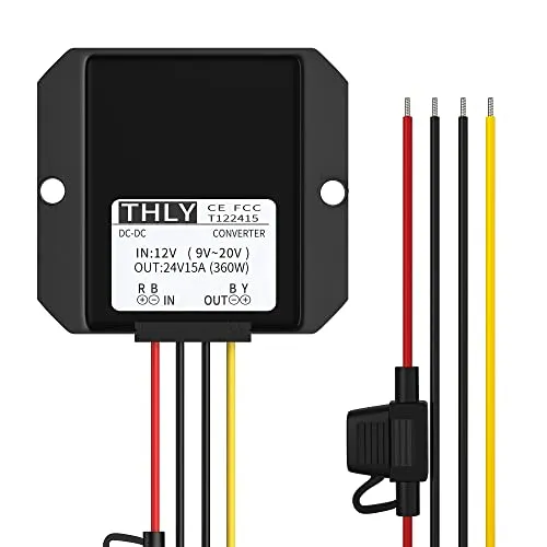 Spannungswandler 12V auf 24V 15A 360W | Wasserdichter DC-DC Wandler mit Sicherung | Spannungsstabilisator 12V auf 24V für Auto, LKW, Boot, Golfwagen, LED-Beleuchtung