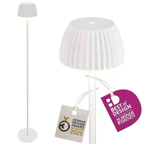 BRILONER Riffle LED Stehlampe kabellos IP44 - Elegante kabellose Stehleuchte mit dimmbarem Touchdimmer und bis zu 18 Stunden Leuchtdauer. Ausgezeichnetes Design, ideal für moderne Wohnräume.