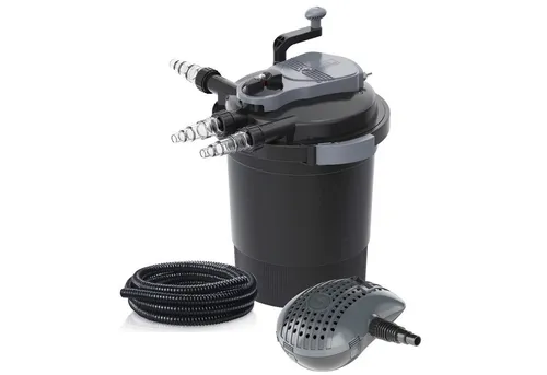 Heissner Druckfilter Set FPU20000-00 inkl. 24 Watt UVC - Teichfilter Komplett-Set für Teiche bis 20.000 Liter, inklusive leistungsstarker Pumpe und einfachem Rückspülsystem für mühelose Reinigung. Ideal für klares Wasser und ansprechende Wasserspiele.