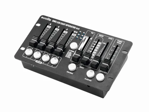 DMX Controller für LED Scheinwerfer (4x4) - Musiksteuerung & Programme - Licht & Bühne - Kompakter DMX Controller zur Steuerung von bis zu 4 RGBW-LED-Scheinwerfern mit einfacher Bedienung, Musiksteuerung und 8 automatischen Programmen für beeindruckende Lichteffekte.
