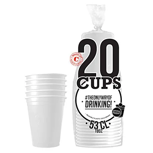 20er Pack Offiziellen Original White Cups | Amerikanische 53cl Becher weiß | Beer Pong | Premium Qualität | Becher aus wiederverwendbaren Plastik | Spülmaschinenfest | OriginalCup®