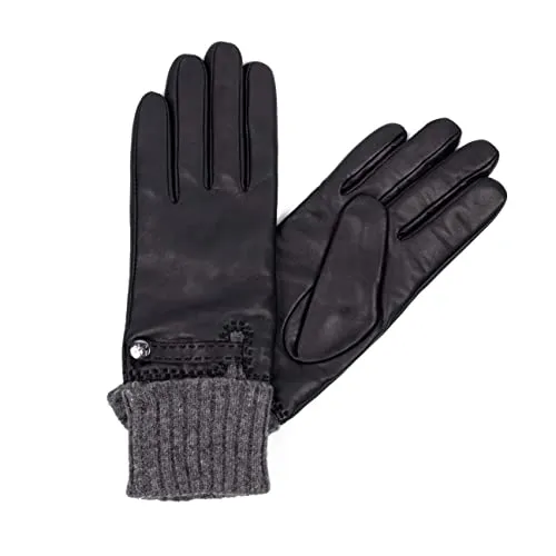 Hand Gewand by Weikert STELLA New Edition - Damen Lederhandschuhe mit Touchscreen-Funktion - Elegante Damen Lederhandschuhe mit wärmender Strickstulpe. Aus hochwertigem Lammnappe Leder gefertigt, bieten sie Komfort und Funktionalität für den Alltag.