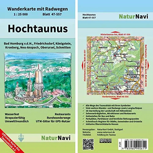 Hochtaunus: Wanderkarte mit Radwegen, Blatt 47-557, 1 : 25 000, Bad Homburg v.d.H., Friedrichsdorf, Königstein, Kronberg, Neu-Anspach, Oberursel, ... (NaturNavi Wanderkarte mit Radwegen 1:25 000)