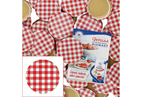 MamboCat Einmachglas 50er Set Deckel To 82 rot kariert passend für 230ml / 350ml / 435ml, Metall