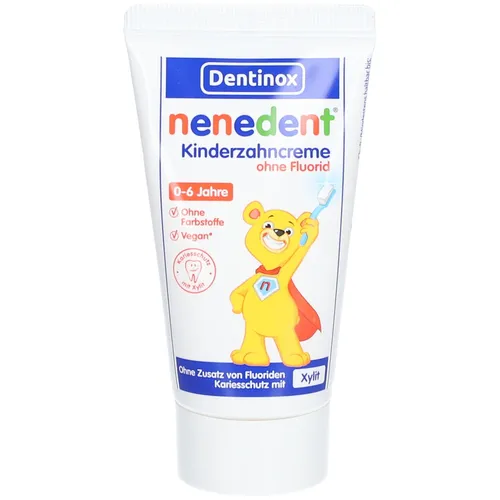 Nenedent Kinderzahncreme ohne Fluorid - Zahnpasten, ideal für Kinder, die bereits ausreichend Fluorid durch Tabletten erhalten – sanfte Reinigung ohne Fluorid für gesunde Zähne.