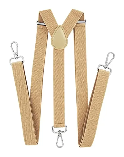 axy Herren Hosenträger mit 3 robusten Karabiner Verschluss 2,5 cm breit Y-Form stufenlos verstellbar (Beige)
