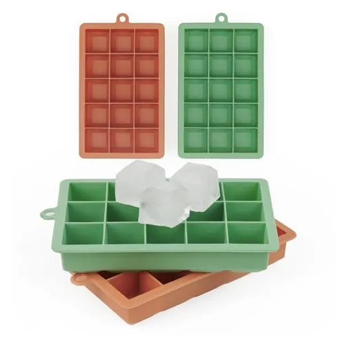 Blumtal Eiswürfelformen Silikon 2x15er - Eiswürfelform - Silikon Eiswürfelform für Eiswürfel 3,3 cm - 2 x Eiswürfelbehälter groß - BPA freie Eiswürfelform 2x - Olive Green und Mineral Red
