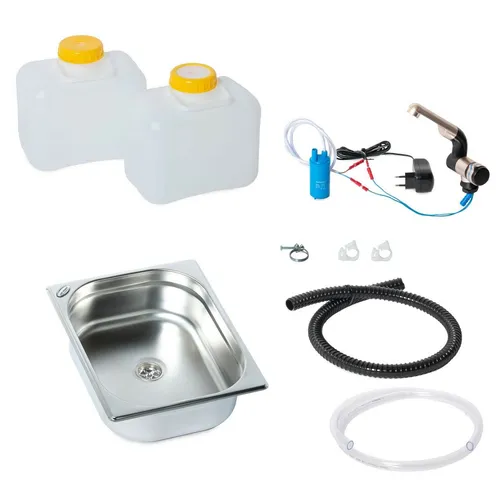 230V Camping Spüle Bausatz Waschbecken für Wohnmobile - Praktischer Spüle-Bausatz für Wohnmobile, ideal für mobile Küchen. Kompakt mit 325x265x100 mm, inklusive 2 Kanister. Perfekt für den Einsatz beim Camping.