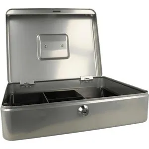 Geldkassette abschließbar (groß, 30 cm) Silber - Card-Reader mit robustem Zylinderschloss für maximale Sicherheit. Ideal für Wertsachen im Büro, Zuhause oder auf Reisen.