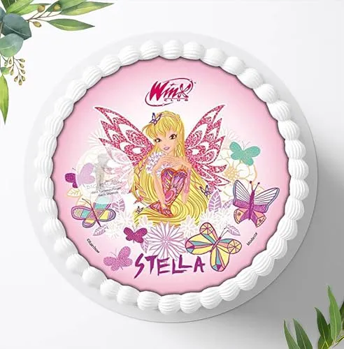 Für den Geburtstag ein Tortenbild, Zuckerbild mit dem Motiv: Winx Feen Elfen, Essbares Foto für Torten, Fondant, Tortenaufleger Ø 20cm, 0531w
