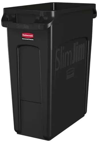 Rubbermaid Commercial Products 1955959 Vented Slim Jim-Abfalltonne, 60 L - Haushaltszubehör mit innovativem Beutelbandsystem für einfachen Beutaustausch und robustem Design für industrielle Anwendungen.