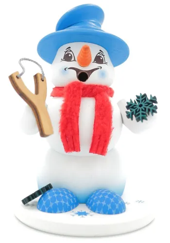 Kuhnert Erzgebirge Schneemann Räuchermann 13cm - Nussknacker - Handgefertigter Schneemann Räuchermann aus Holz, ideal für die festliche Weihnachtsdekoration und als einzigartiges Sammlerstück.