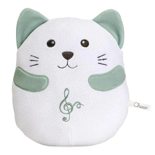 Chicco Schnurrende Katze, Interaktives Plüschtier, Imitiert den Klang und die Vibrationen Einer Schnurrenden Katze, Klassische Musik, Weiches Kissen, Waschmaschinenfest, Babyspielzeug ab 0 Monaten