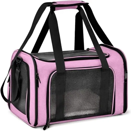 TOFFCAEA Transporttasche für Katze Hund, Hundetransportbox, Faltbare Katzentransportbox, tragbar, 8kg Katzen Hunde Tragebox, für mittelgroße Hunde, Katze (Rosa, L 50 x B 34 x H 34 cm)