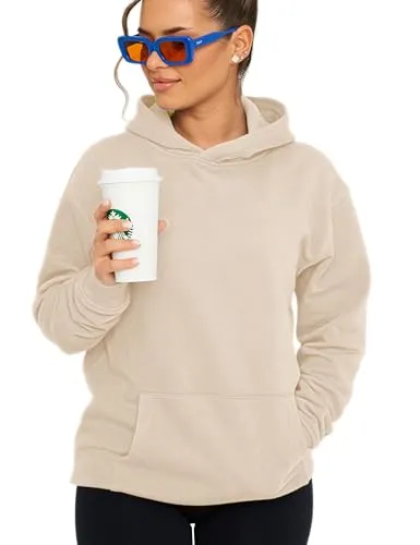 behype. Damen Oversize Hoodie Kapuzenpullover Einfarbig Basic Heavy Blank Pullover Unifarben Kapuzen-Sweatshirt Für Frauen DC_Damen_8001-Taupe Light-XXL
