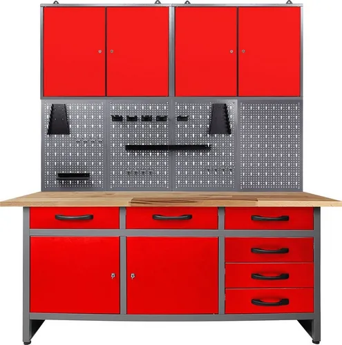 ONDIS24 Werkstatt-Set, 160 cm - Werkstatt-Set mit 6 Schubladen und 6 Türen, abschließbar und belastbar bis 600 kg, ideal für Hobbywerkstätten. Verstellbare Füße sorgen für Stabilität auf jedem Untergrund.