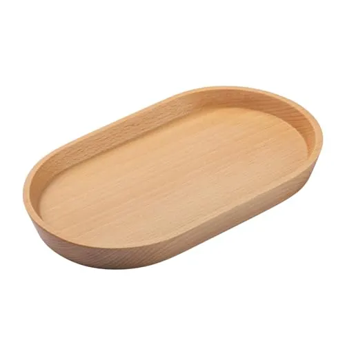 Vandroop Mini Tablett Holz Kleines Serviertablett, Oval Deko Tablett 20x12cm, Servierteller Holztablett für Salz- und Pfefferstreuer, für Kaffee, Tee (Buchen Holz - 1 Stück)