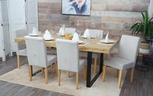 Hhg 6er-Set Esszimmerstuhl Littau – Creme-Beige mit Hellen Beinen