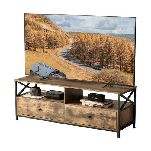 TV Lowboard Vintagebraun 120 cm - Stylisches TV-Lowboard aus Faserplatte und Stahl, bietet Platz für Ihre Unterhaltungselektronik. Mit einer Höhe von 50 cm und einer Breite von 120 cm ist es der perfekte Blickfang für Ihr Wohnzimmer.