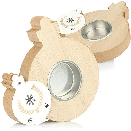 com-four® 2X Teelichthalter in Christbaumkugelform - dekorative Kerzenständer aus Holz - weihnachtliche Kerzenhalter für jeweils EIN Teelicht (02 Stück - Christbaumkugelform)
