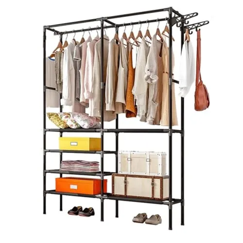 ZOLTA Faltbarer Kleiderschrank Metall 82,5×42,5×175,5 cm schwarz stabil bis 80 kg mit Regalen und Kleiderstangen Garderobenschrank für Schlafzimmer Flur Gästezimmer Studentenwohnung