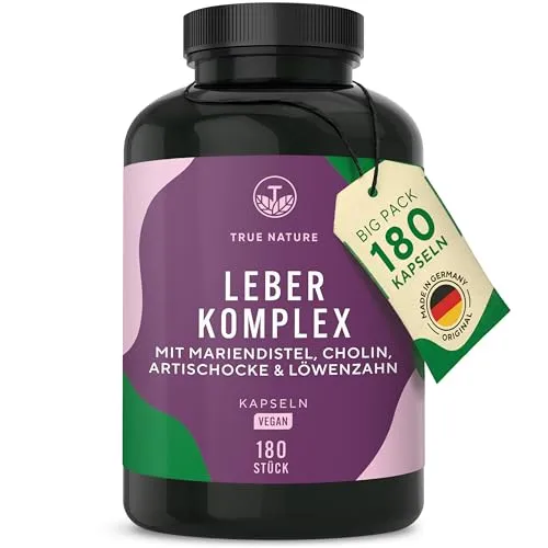 Leber-Komplex mit Mariendistel, Cholin & Artischocke, 180 Kapseln - TRUE NATURE® - Nahrungsergänzungsmittel für die Lebergesundheit, unterstützt durch eine synergistische Formel aus Mariendistel, Cholin und Artischocke – 100% vegan und rein für Ihr tägliches Wohlbefinden.