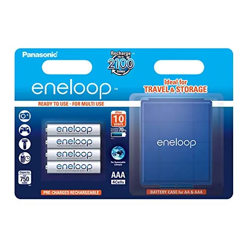 Panasonic eneloop, Ready-to-Use Ni-MH Akku, AAA Micro, 4er Pack inkl. Akkubox, min. 750 mAh, 2100 Ladezyklen, starke Leistung und geringe Selbstentladung, wiederaufladbare Akku Batterie