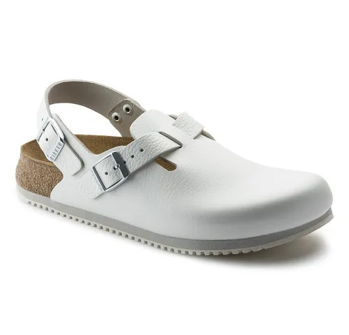 Birkenstock Clog Tokio Super Grip - Weiße Pantolette aus Naturleder - Robuste Pantoletten mit Super Grip-Sohle, ideal für den Arbeitsalltag und hohen Tragekomfort.