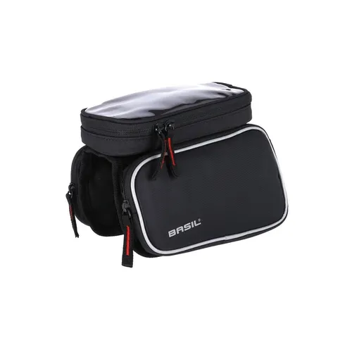 Basil Unisex Rahmentasche 2179225350 - Schwarz, One Size - Fahrradtasche mit zwei Seitentaschen und abnehmbarer Obertasche mit Touch-Fenster für Ihr Smartphone. Hohe Qualität für komfortables Radfahren.