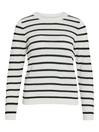Vila Female Strickpullover Gestreiftes - Stylischer Damenpullover mit Rundhalsausschnitt, aus 50% Bio-Baumwolle für ein angenehmes Tragegefühl und umweltfreundliche Mode.