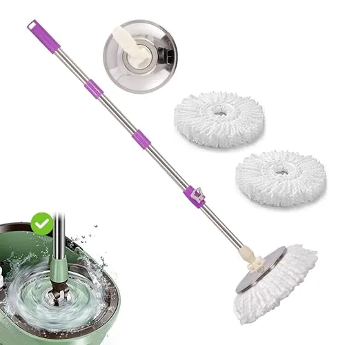 ARSUK Mop Reinigung Mopp mit Langer Griff 360° Grad Rotierend Einstellbar mit 2 Stück Mikrofaser Mopp Ersatzkopf, für Boden Hartholz Fliesen Bäder (Lila Teleskopstangen)