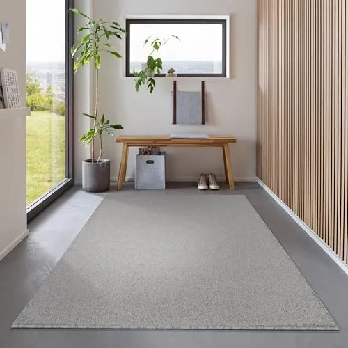 Carpetsale24 Läufer Teppich 80x250 cm Hellgrau, Kurzflor, Einfarbig, Modernes Design, Rechteckig, Pflegeleicht, Rutschhemmend, Flurmatte für Küche, Korridor, Eingang