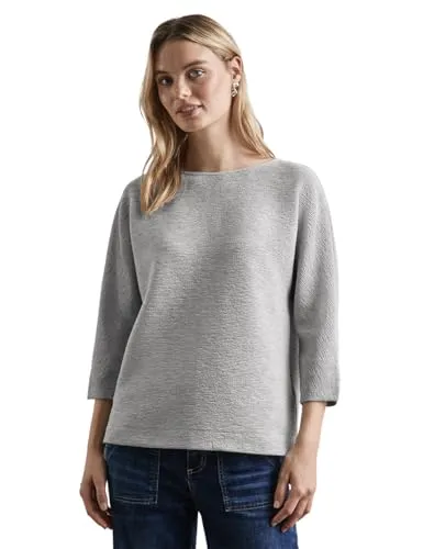 STREET ONE Damen A322366 Shirt mit feiner Struktur, Grau, Größe 42 - Stylisches T-Shirt für Damen mit U-Boot-Ausschnitt und 3/4-Ärmeln, ideal für lässige Outfits und dank Materialmix mit Stretch besonders bequem.