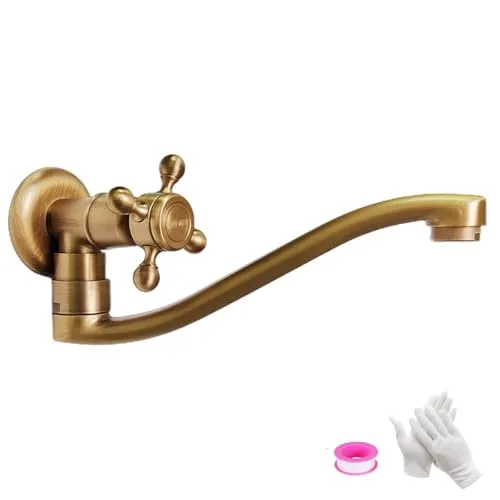 KOPYFANTAP Wasserhahn Wandmontage Kaltwasser, Messing Antik Wand 180° Drehbar Waschtischarmatur, Kaltwasserhahn Bronze Wand für Küche Garten Badezimmer, 21cm, G1/2