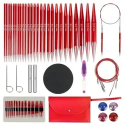 Rundstricknadeln Set Austauschbar Aluminium 13 Paar 3-10 mm Rot mit Tasche