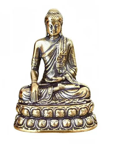 WOO MANTO kleine sitzende Buddha Figur tragbar - Miniatur Statue aus Messing Tischdekor Meditation Figur Antique Home/Office
